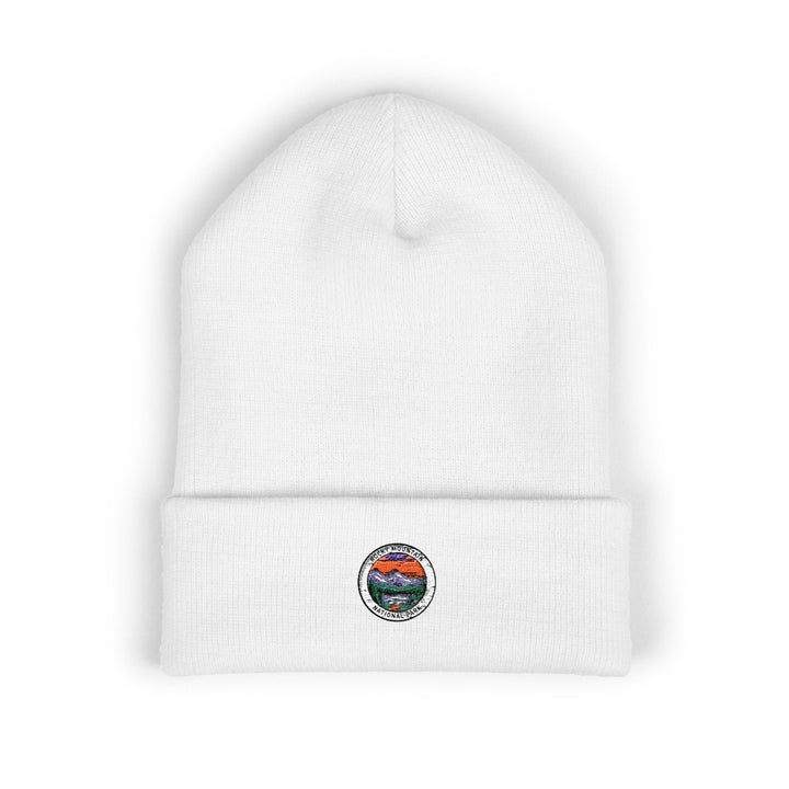 Sunset Rocky Mountain Patch Beanie | Embroidered Cuffed Beanie