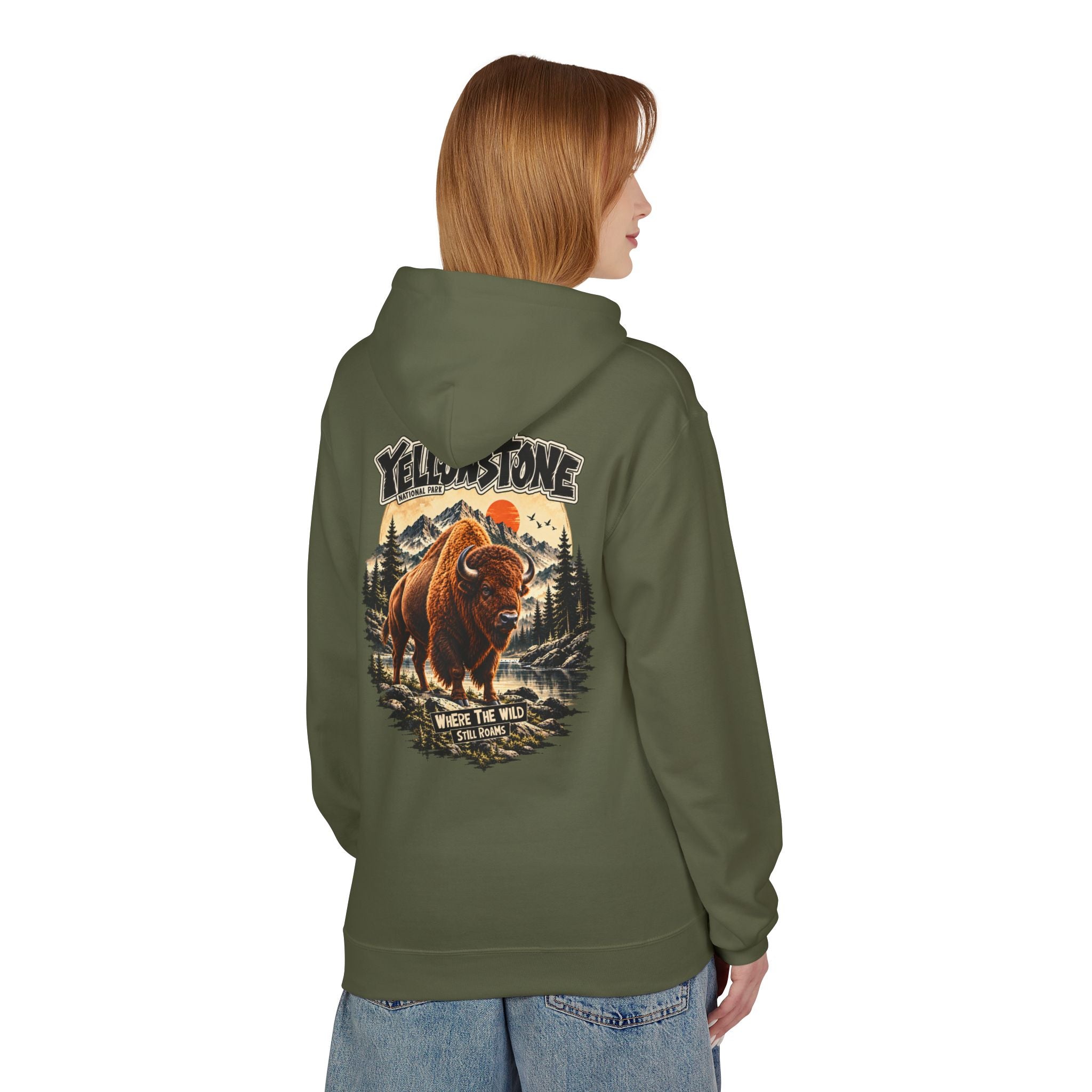 Yellowstone Bison – Where the Wild Still Roams Hoodie Model2