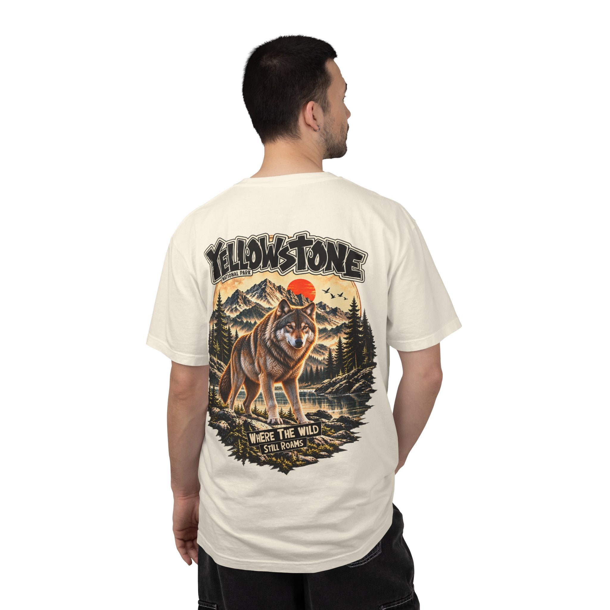 Yellowstone Wolf – Where the Wild Still Roams T-Shirt Model1
