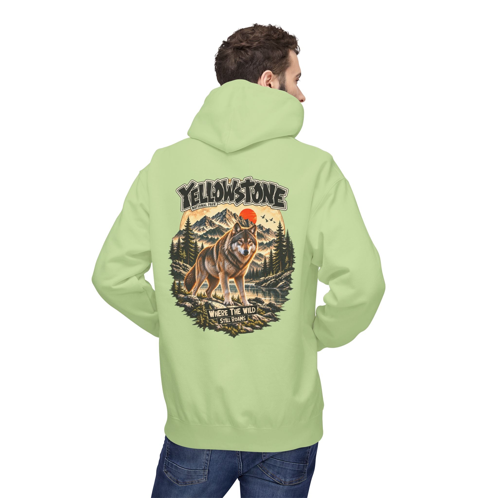 Yellowstone Wolf – Where the Wild Still Roams Hoodie Model2