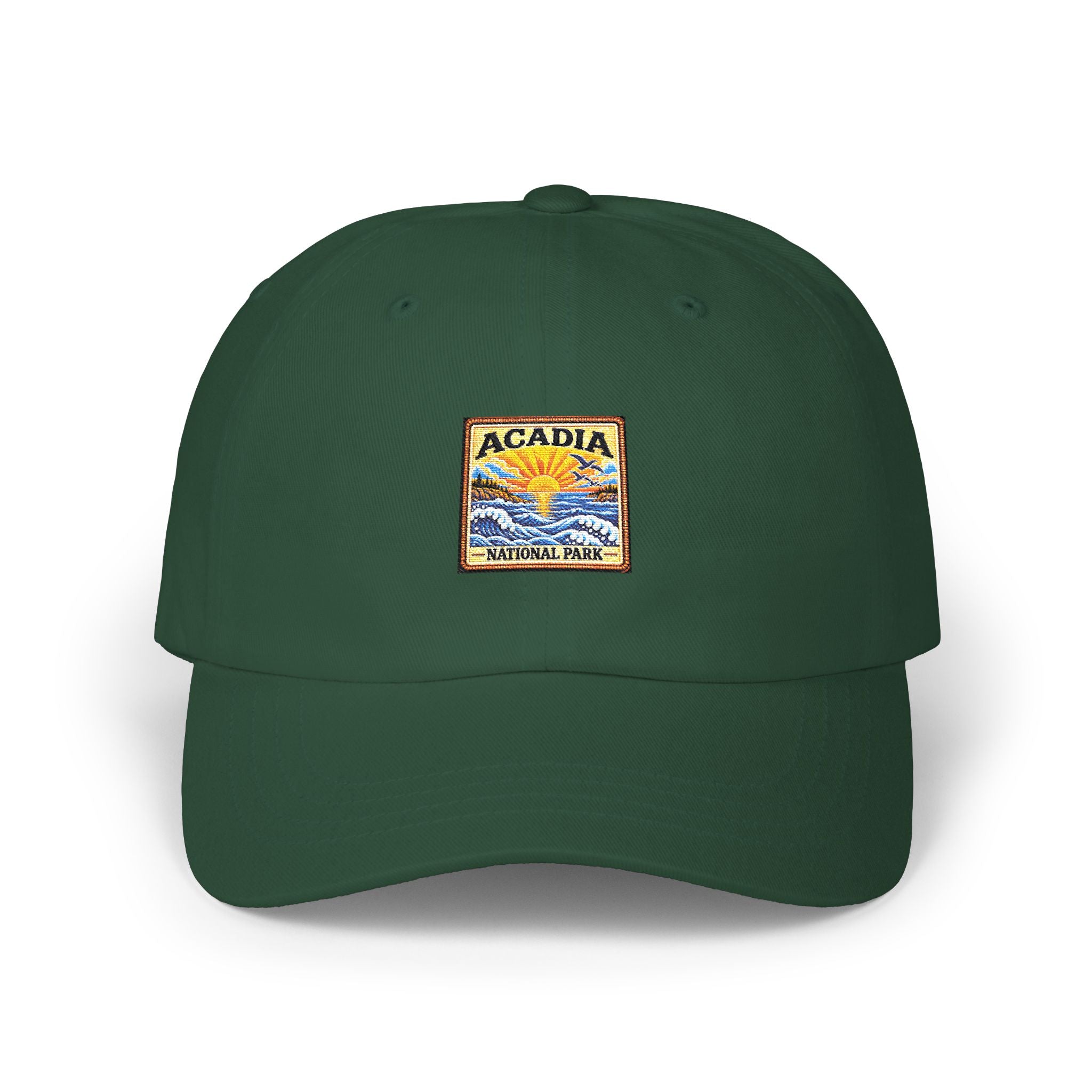 Acadia National Park Sunrise Square Logo Dad Cap