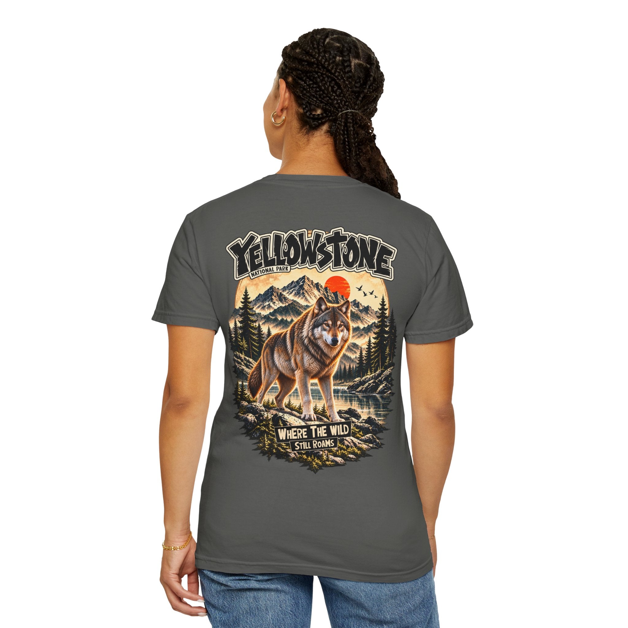 Yellowstone Wolf – Where the Wild Still Roams T-Shirt Model1