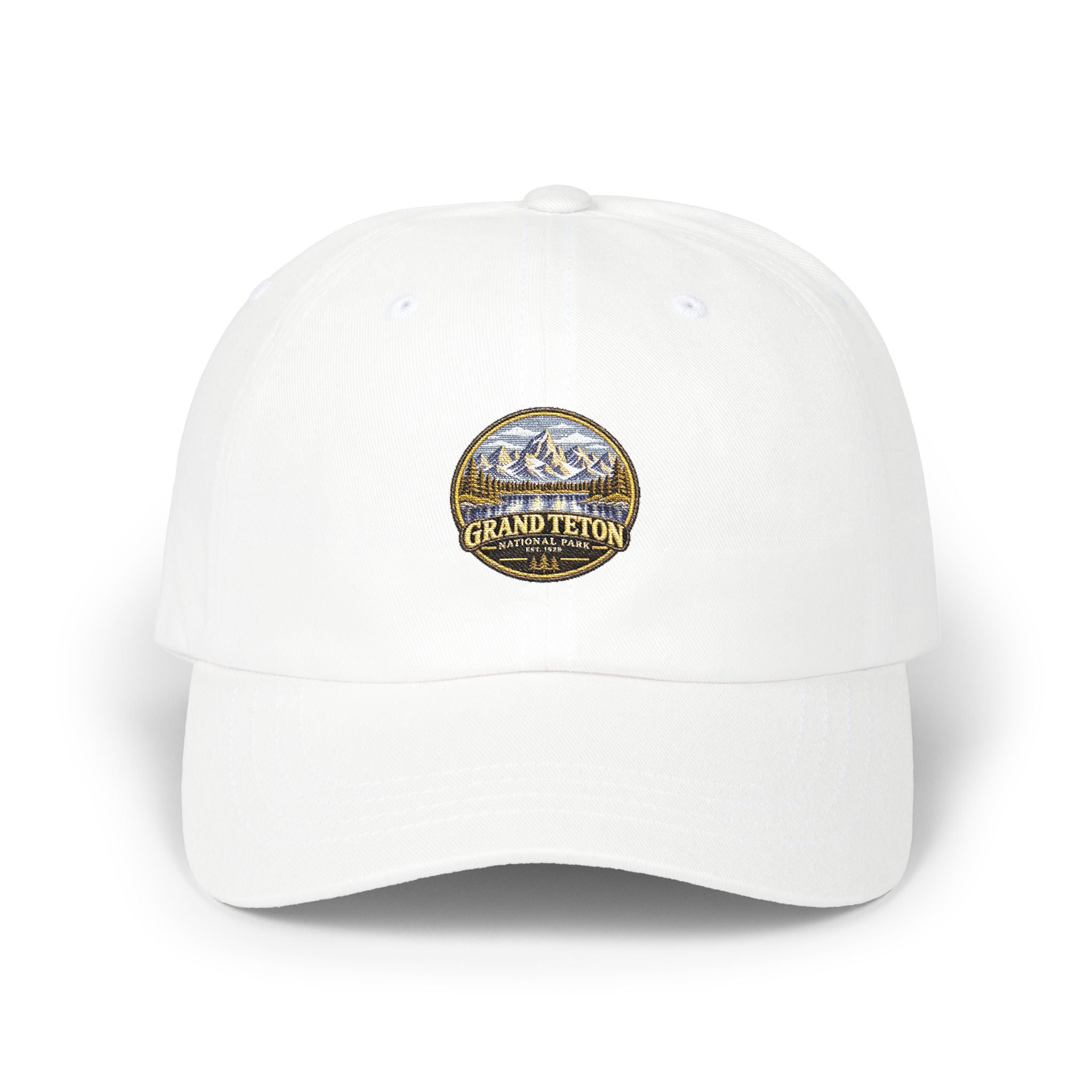 Grand Teton National Park Lake Reflection Round Logo Dad Cap