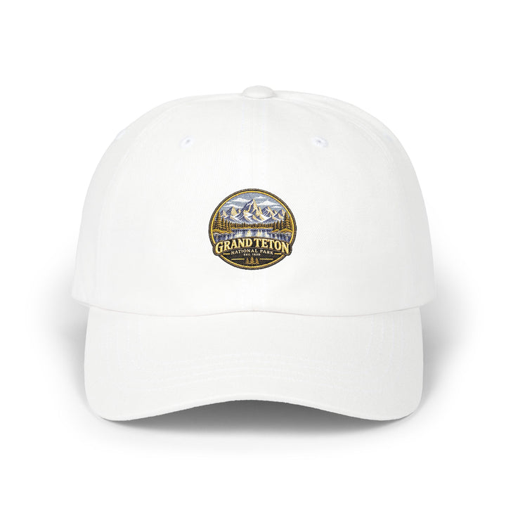Grand Teton National Park Lake Reflection Round Logo Dad Cap