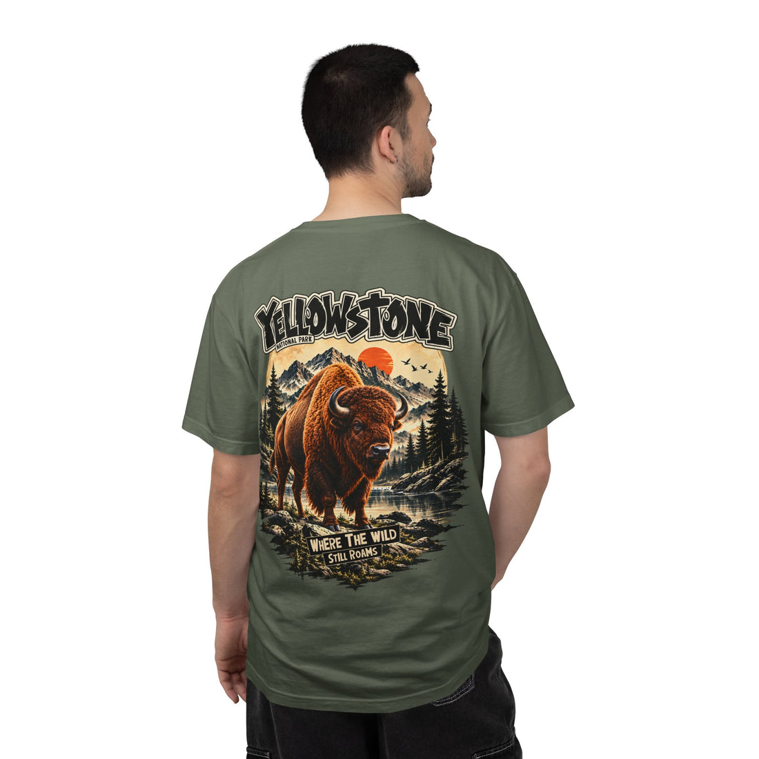 Yellowstone Bison – Where the Wild Still Roams T-Shirt Model1