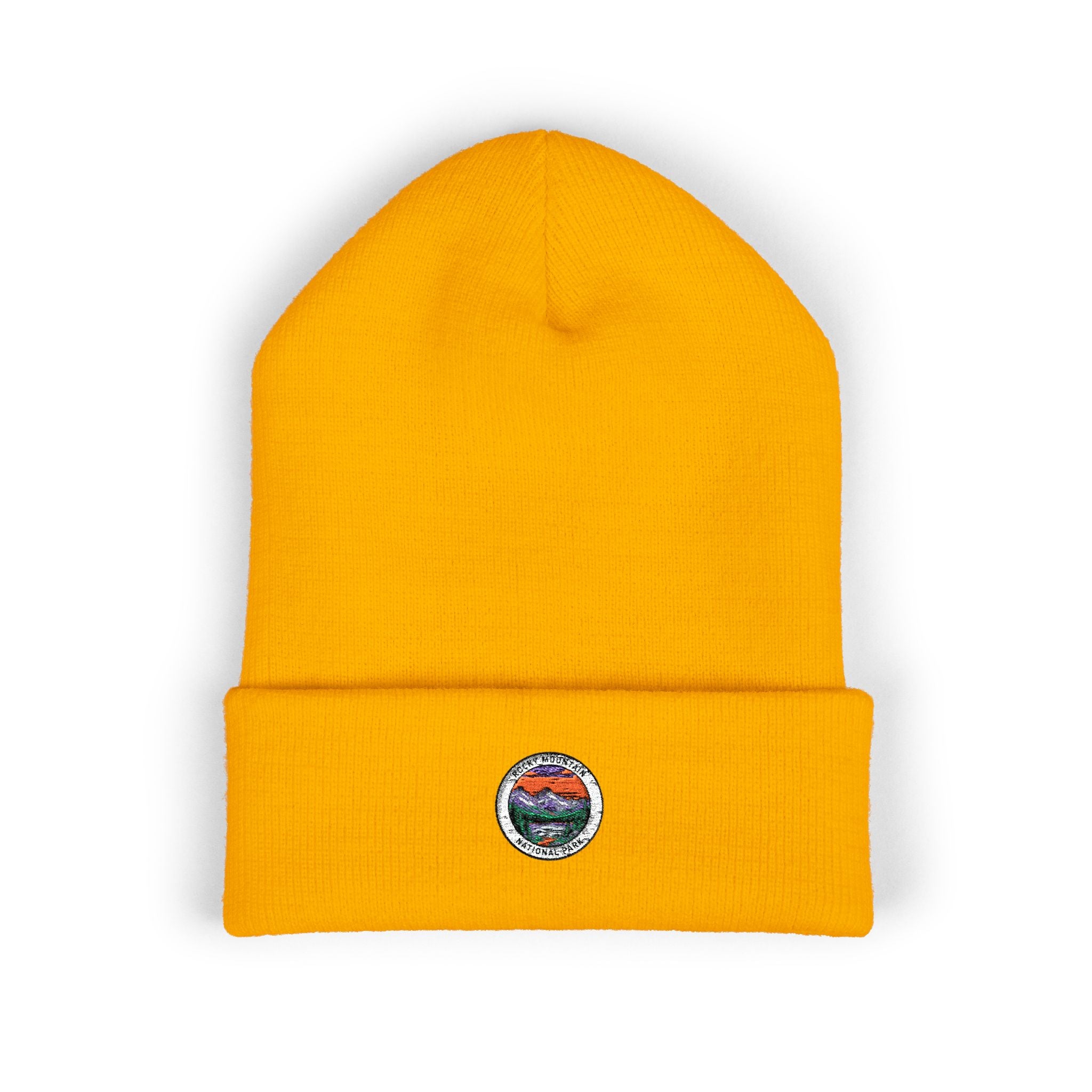 Sunset Rocky Mountain Patch Beanie | Embroidered Cuffed Beanie