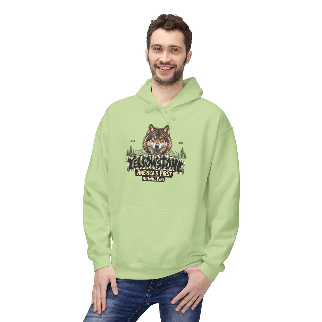 Yellowstone Wolf – Where the Wild Still Roams Hoodie Model2