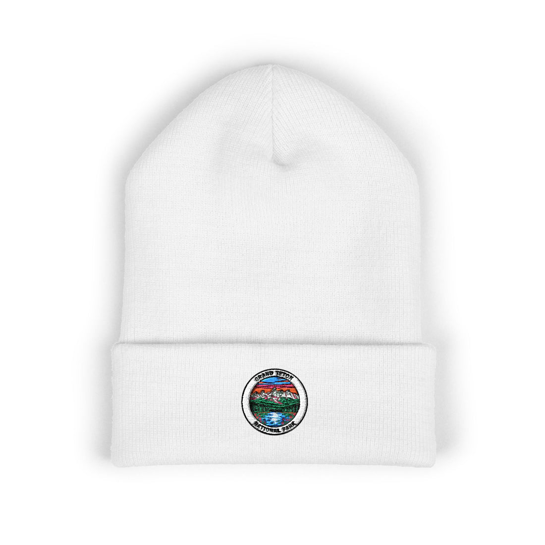 Grand Canyon Mountain Lake Patch Beanie | Embroidered Cuffed Beanie