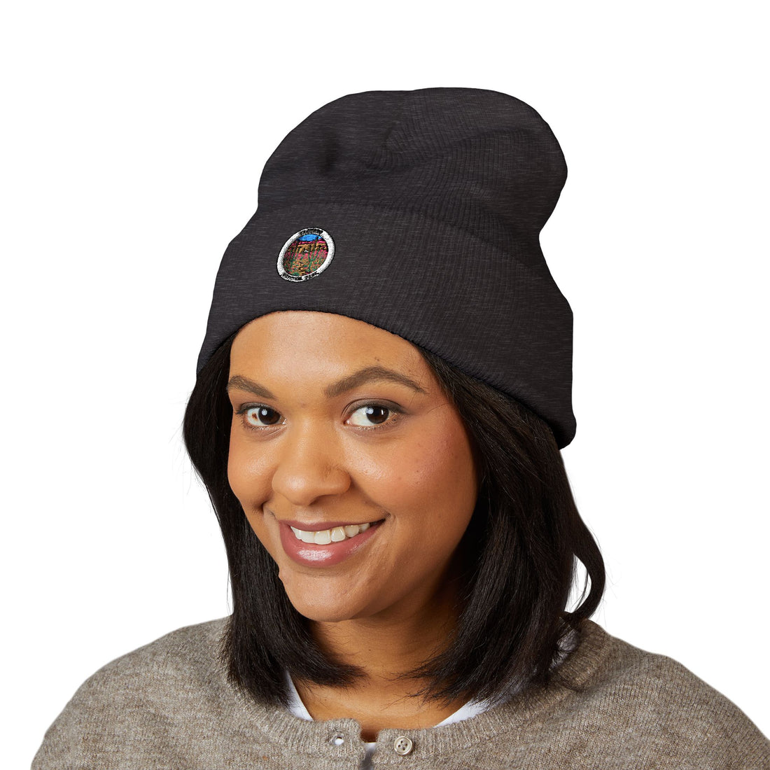Vintage Floral Crest Beanie | Embroidered Cuffed Beanie