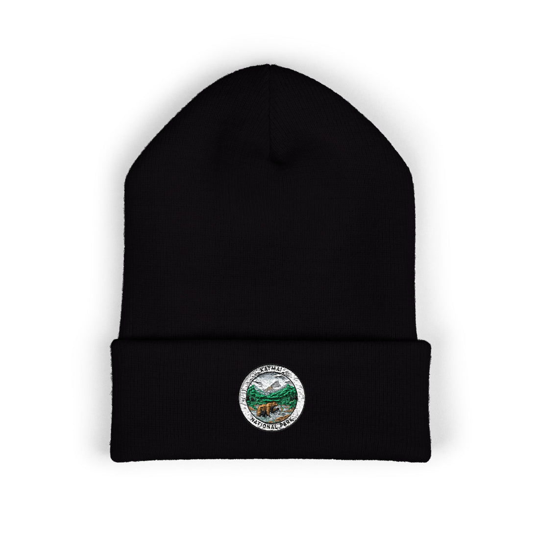 Mountain Lake Wilderness Patch Beanie | Embroidered Cuffed Beanie