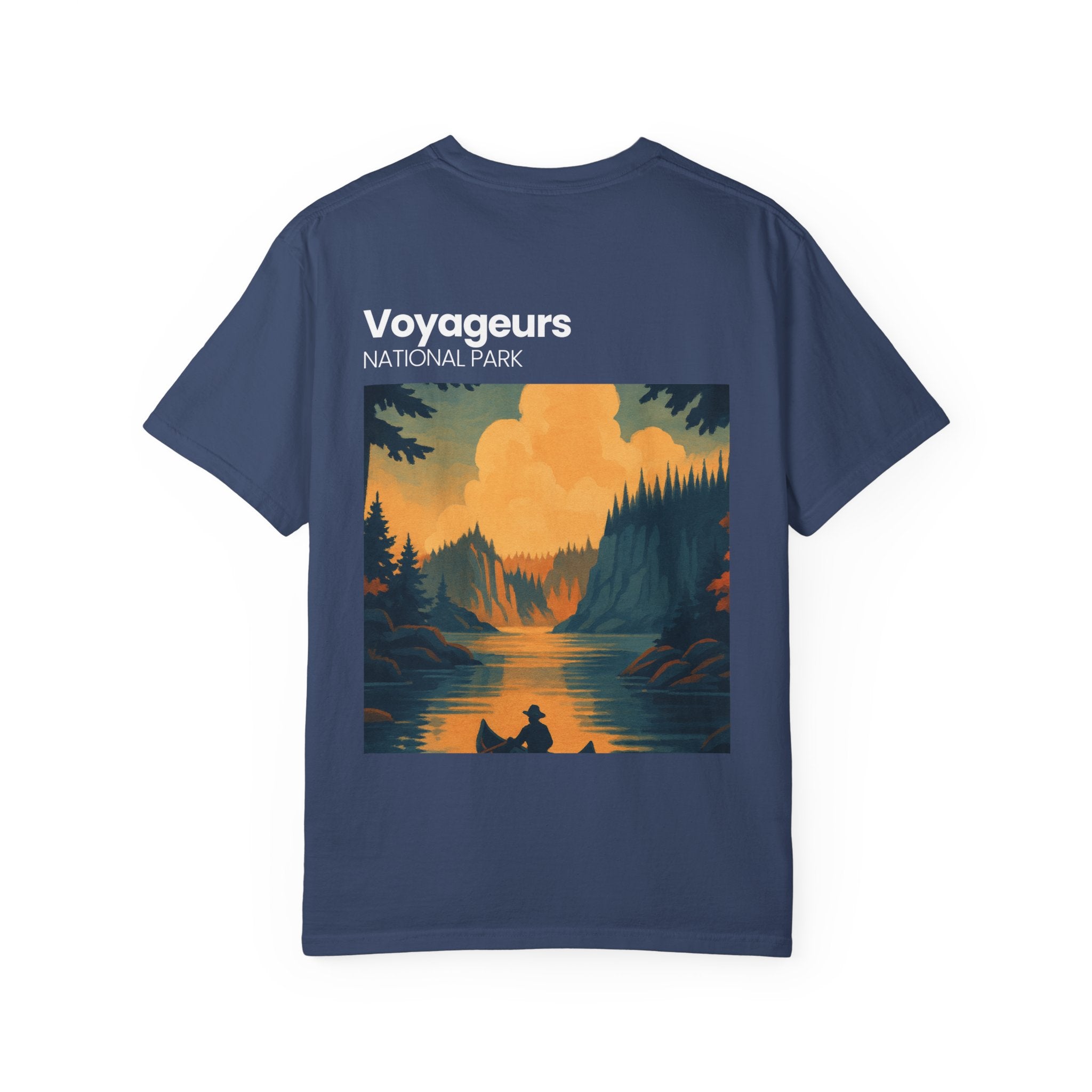 Voyageurs National Park sunset canoe T-Shirt | scenic nature illustration