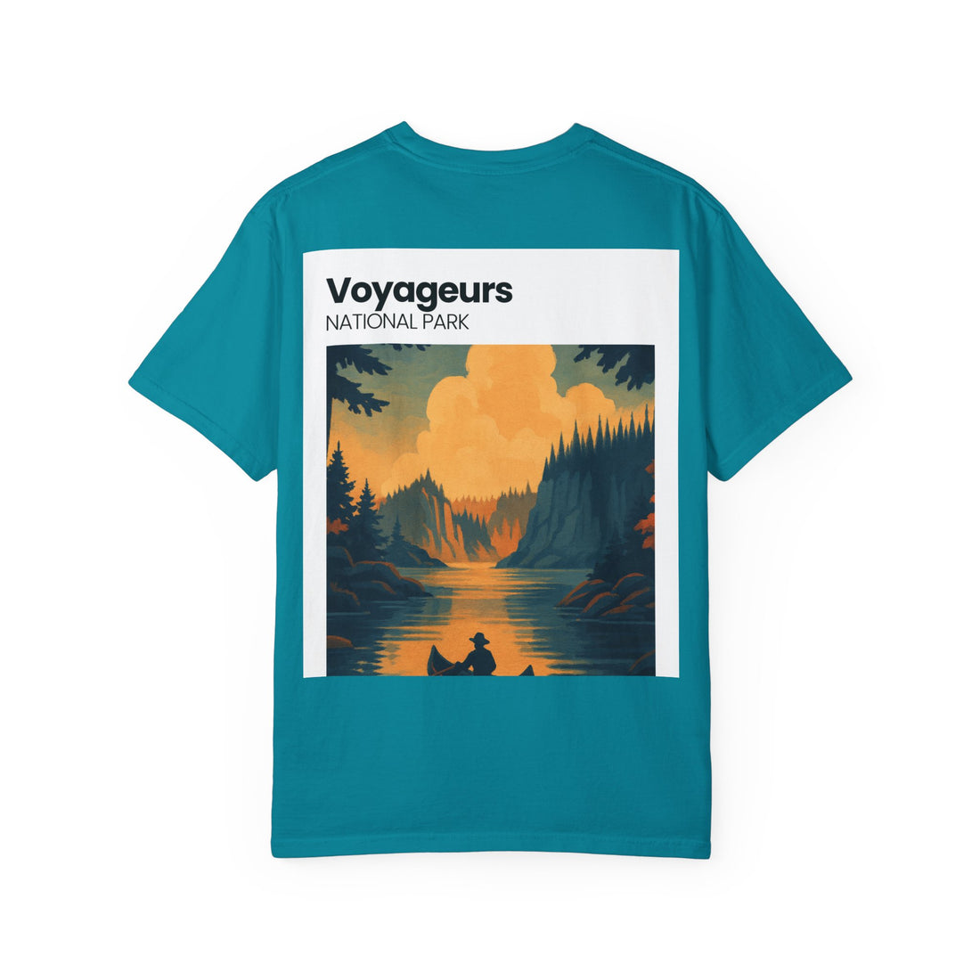 Voyageurs National Park sunset canoe T-Shirt | scenic nature illustration