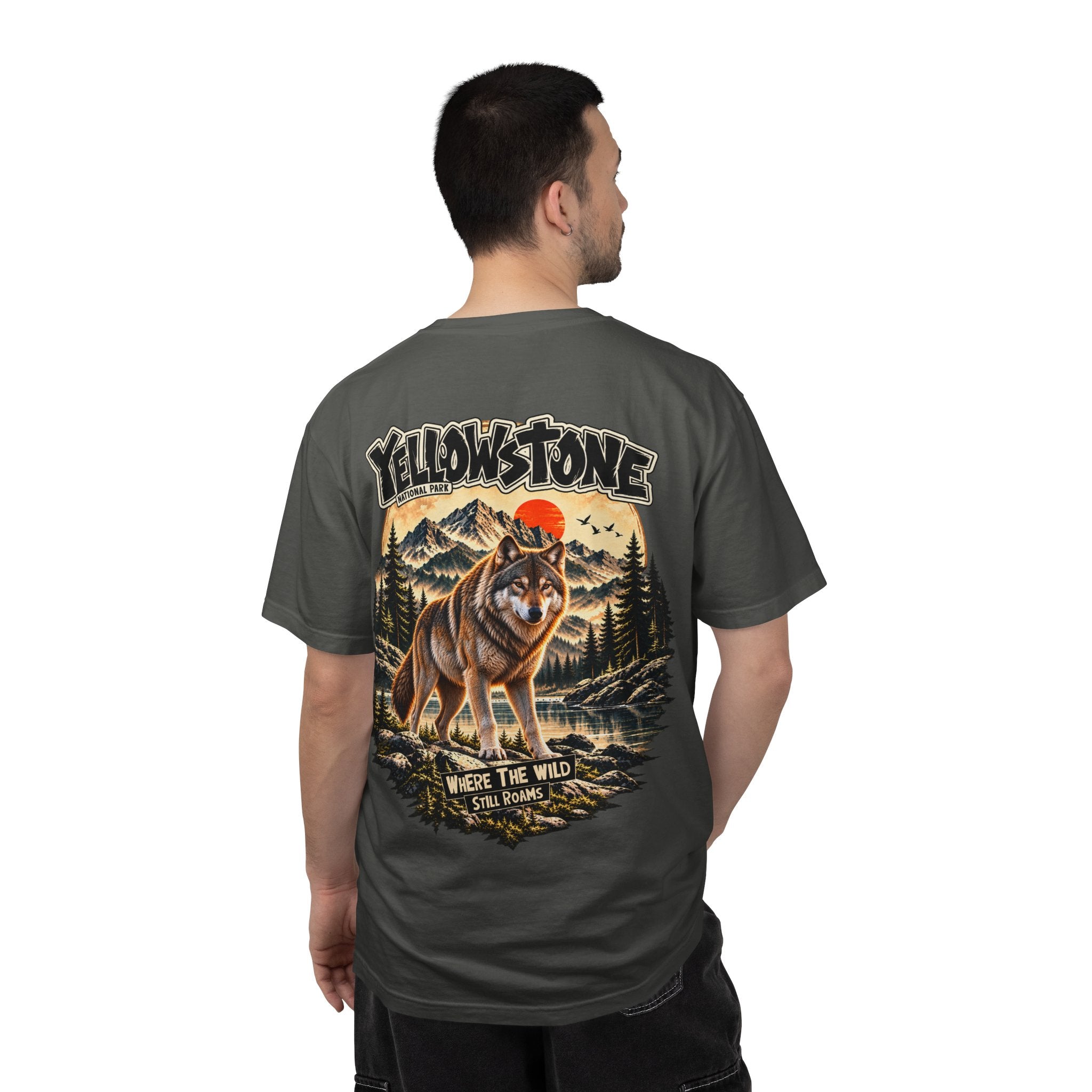 Yellowstone Wolf – Where the Wild Still Roams T-Shirt Model1