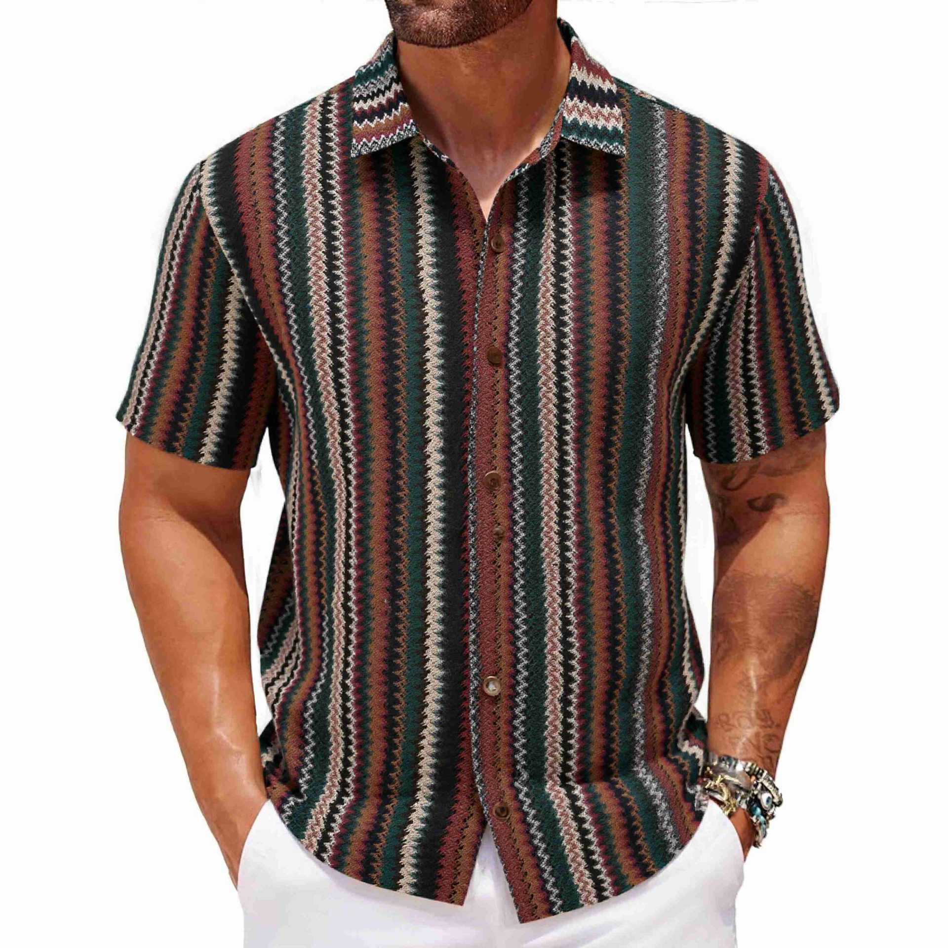 Summer New Men's Ethnic Style Striped Shirt