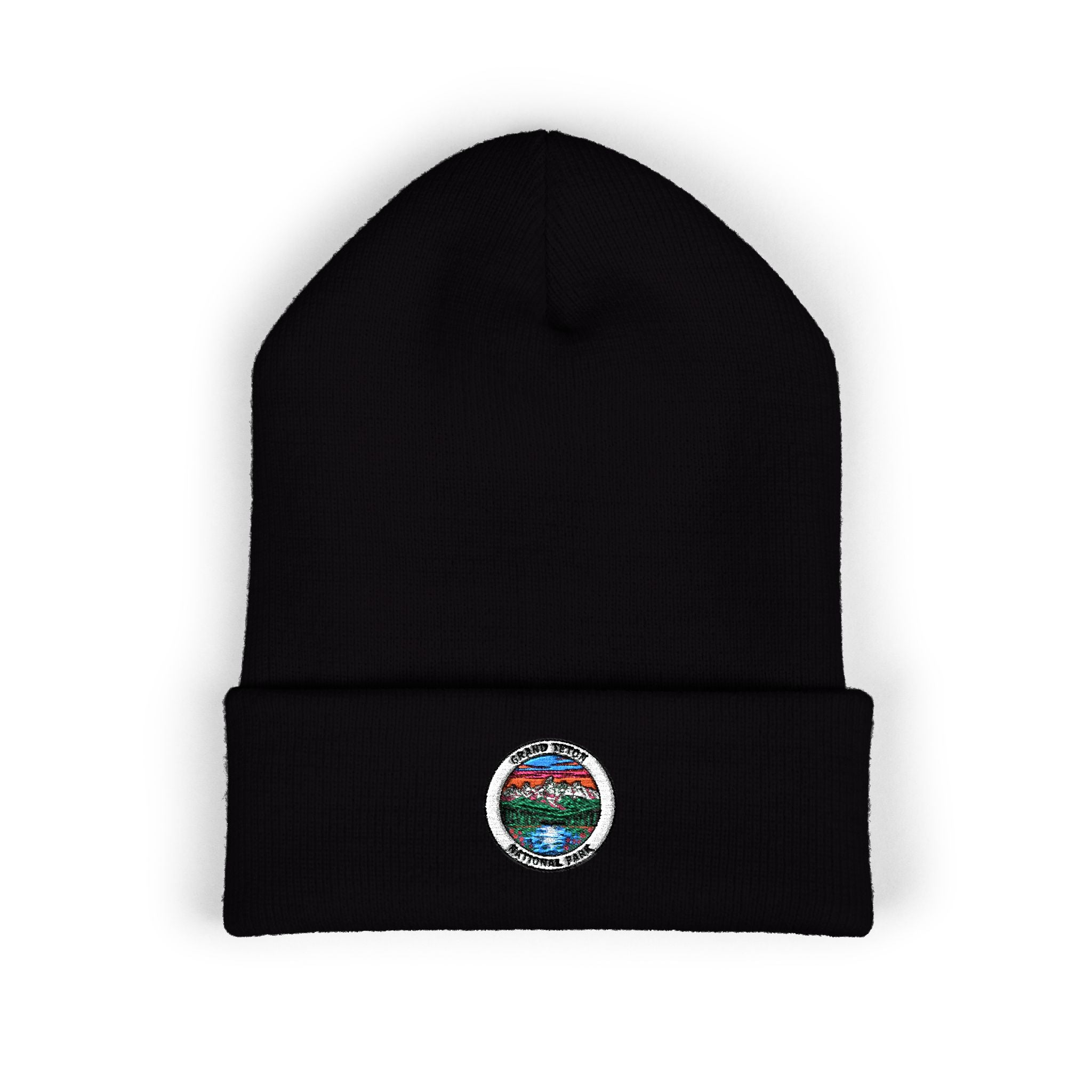 Grand Canyon Mountain Lake Patch Beanie | Embroidered Cuffed Beanie