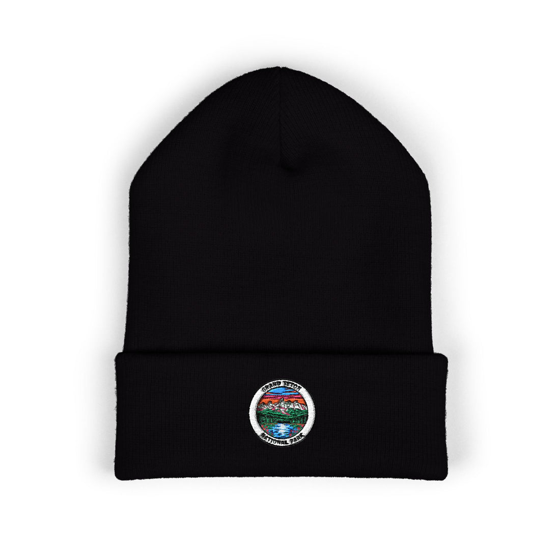 Grand Canyon Mountain Lake Patch Beanie | Embroidered Cuffed Beanie