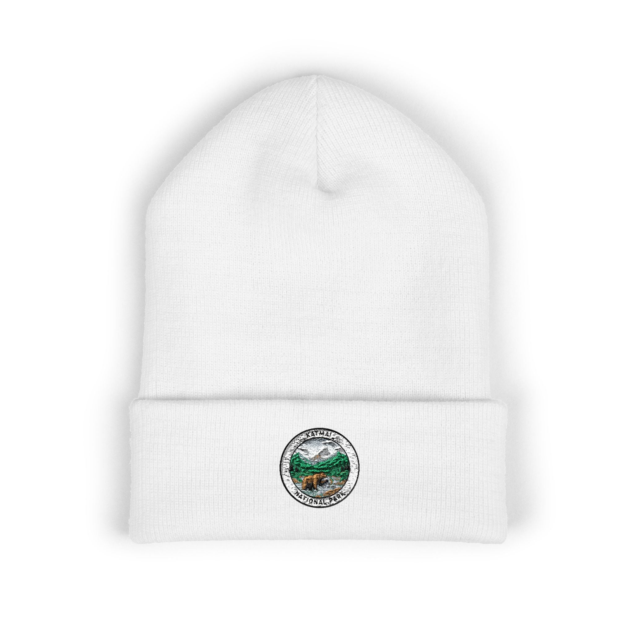 Mountain Lake Wilderness Patch Beanie | Embroidered Cuffed Beanie