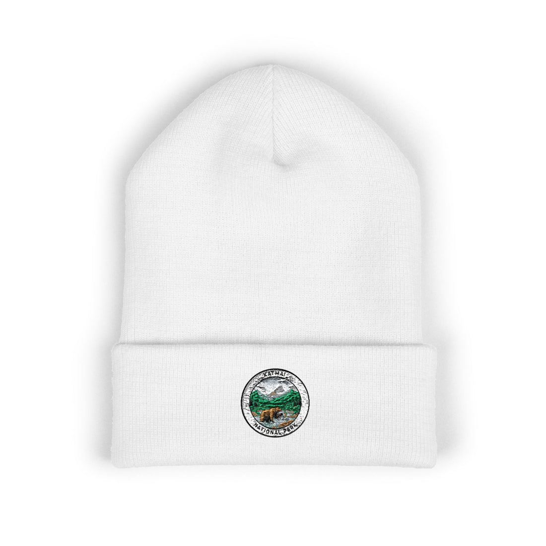 Mountain Lake Wilderness Patch Beanie | Embroidered Cuffed Beanie