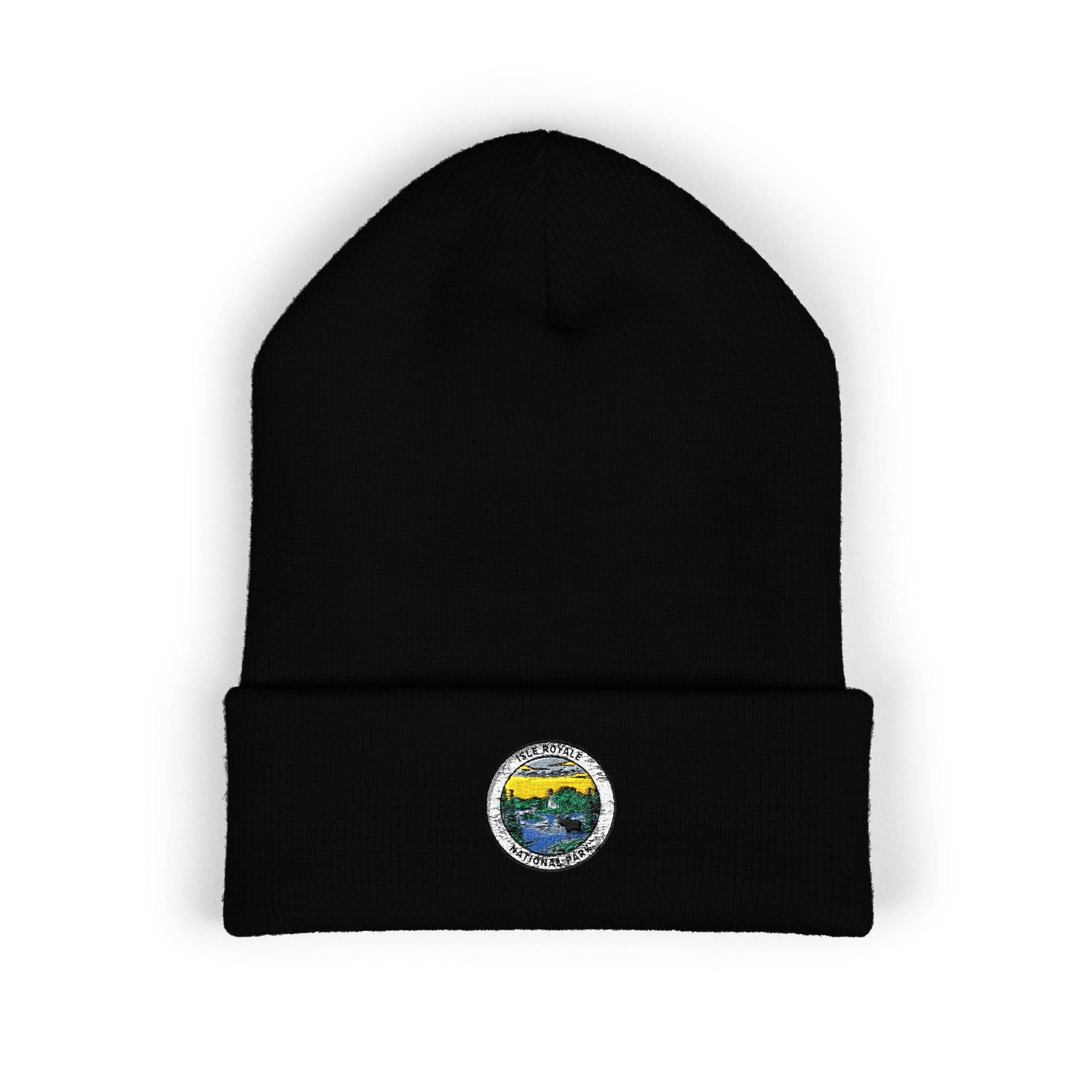 Isle Royale Mountain Lake Patch Beanie | Embroidered Cuffed Beanie