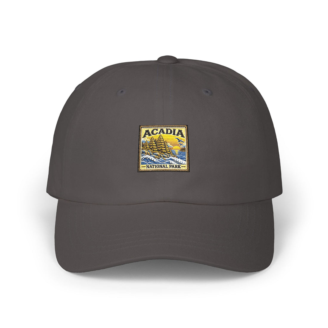 Acadia National Park Pine Trees Square Logo Dad Cap
