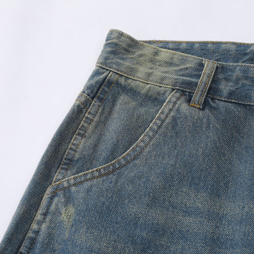 Water Washed Hole Denim Shorts For Men
