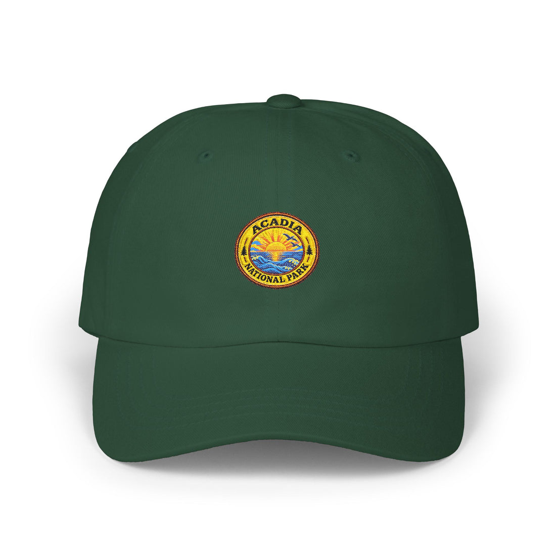 Acadia National Park Sunrise Round Logo Dad Cap