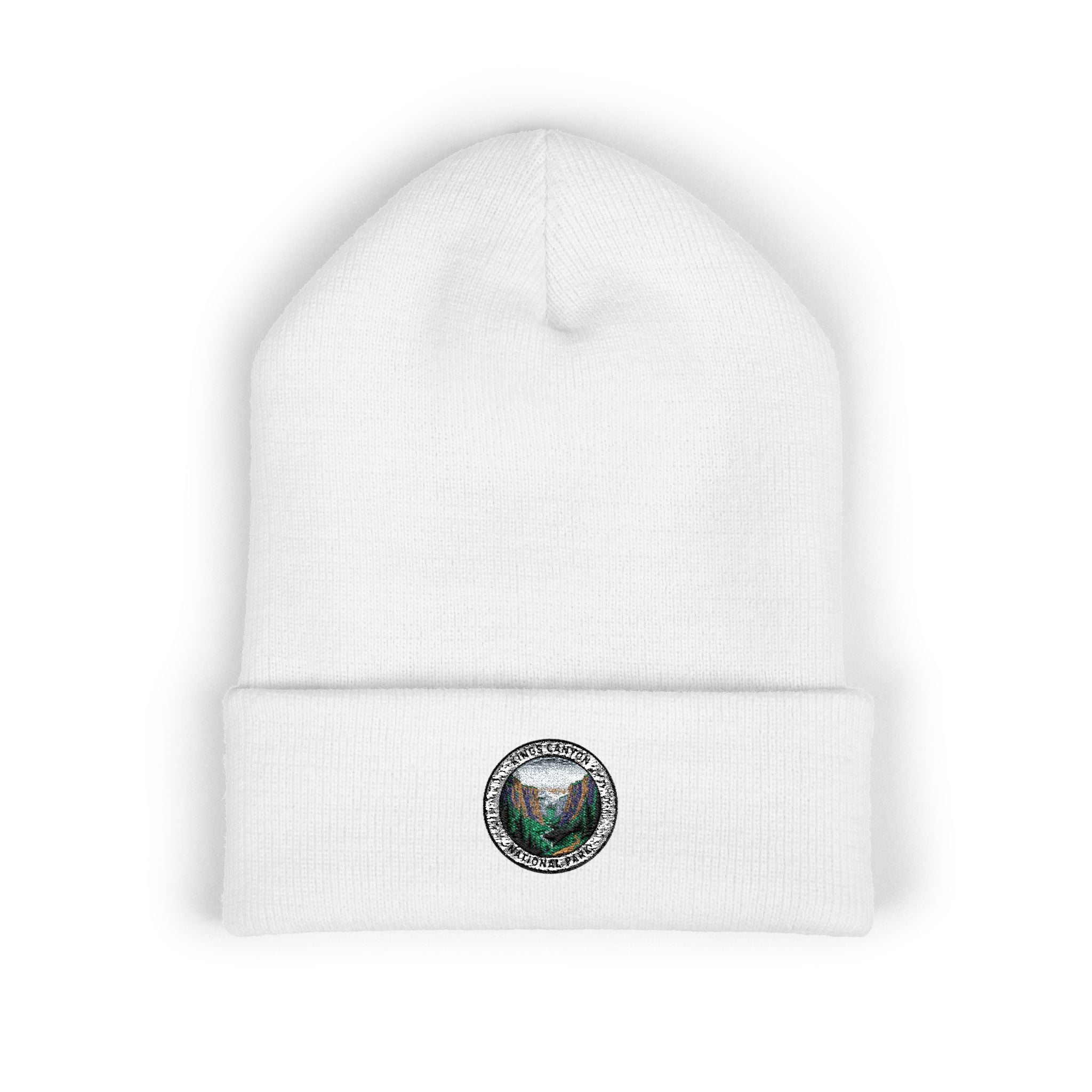 Mountain Globe Embroidered Beanie | Nature Patch Cuffed Beanie