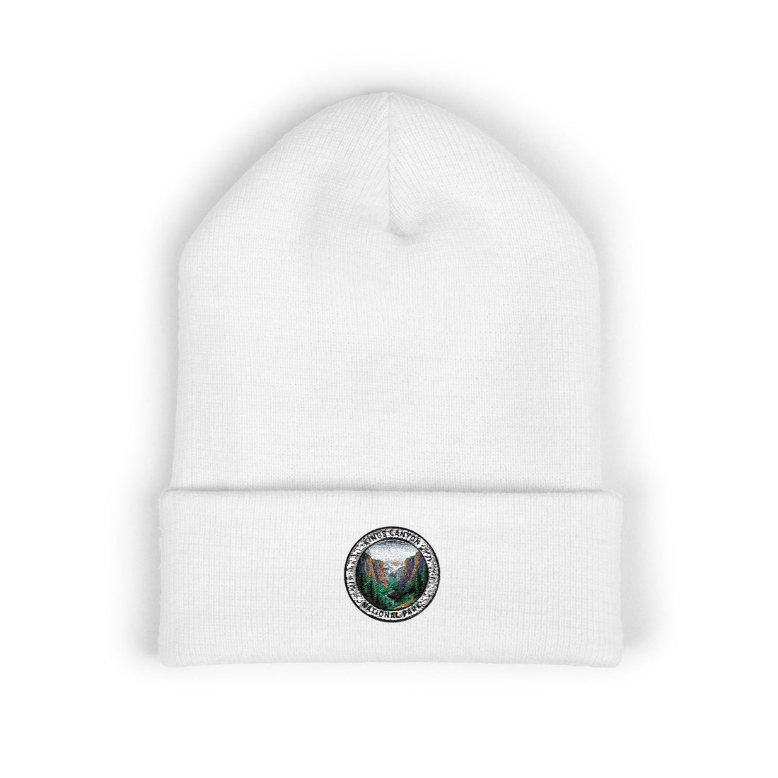 Mountain Globe Embroidered Beanie | Nature Patch Cuffed Beanie