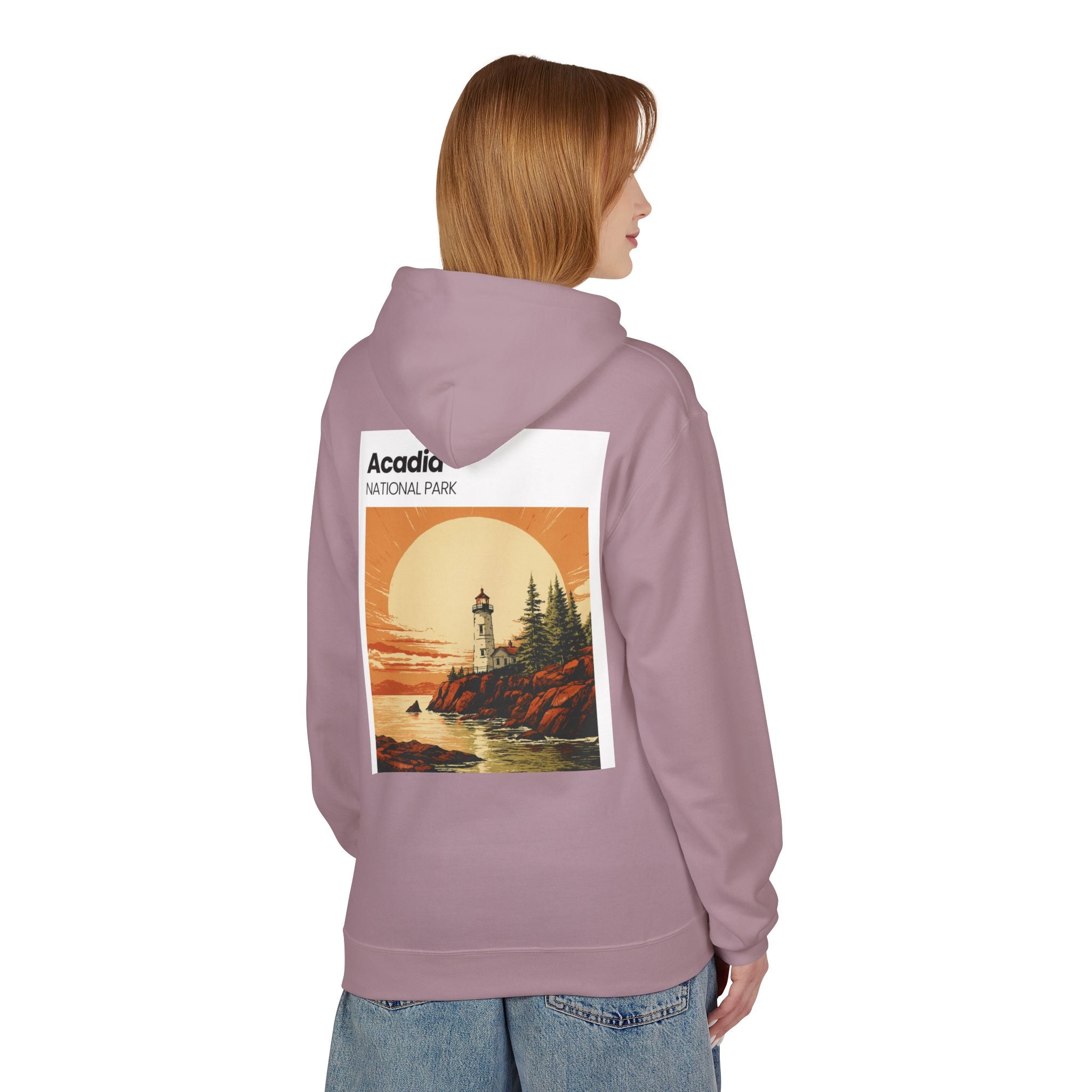 Acadia National Park Lighthouse Hoodie | Sunset Coast Vintage Poster