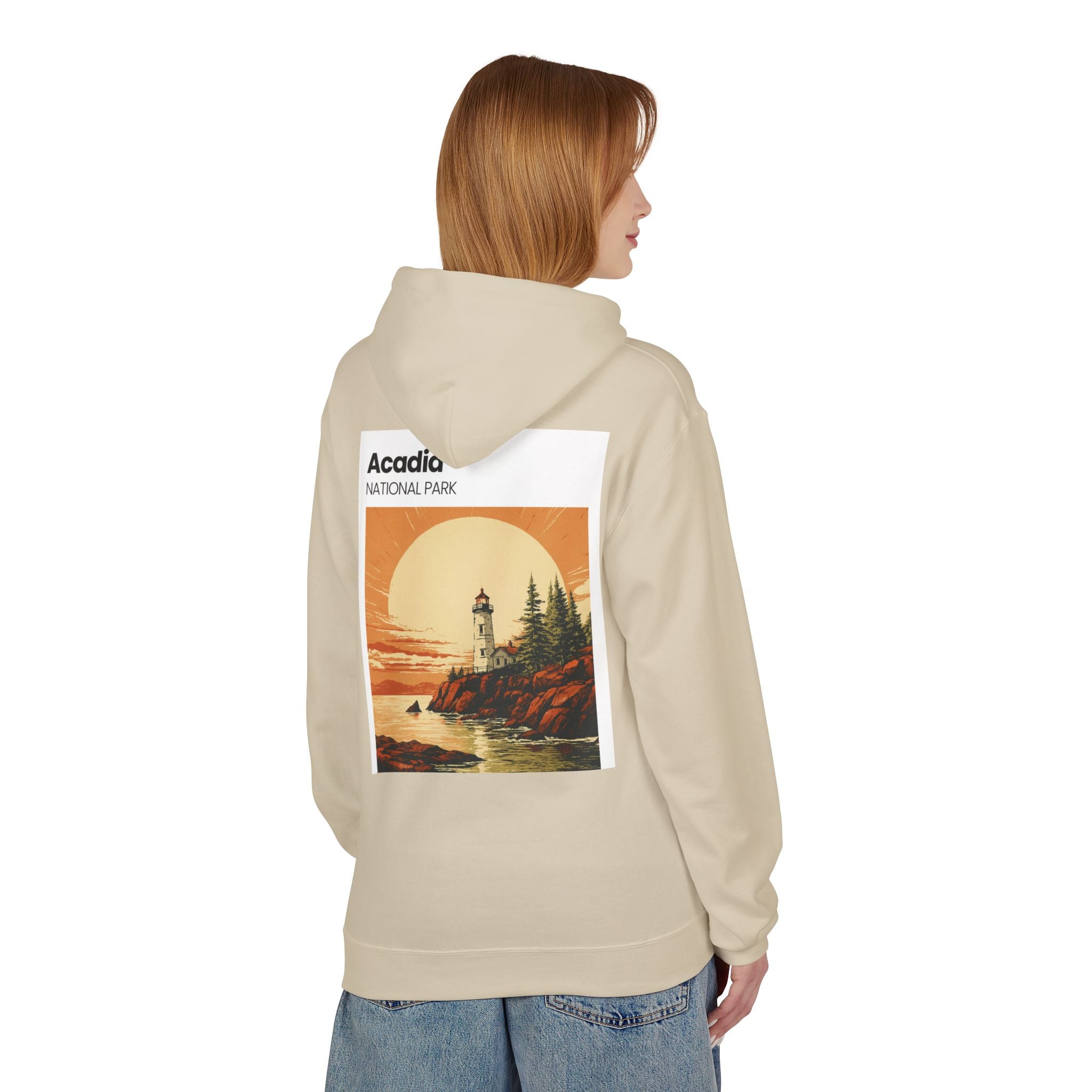 Acadia National Park Lighthouse Hoodie | Sunset Coast Vintage Poster