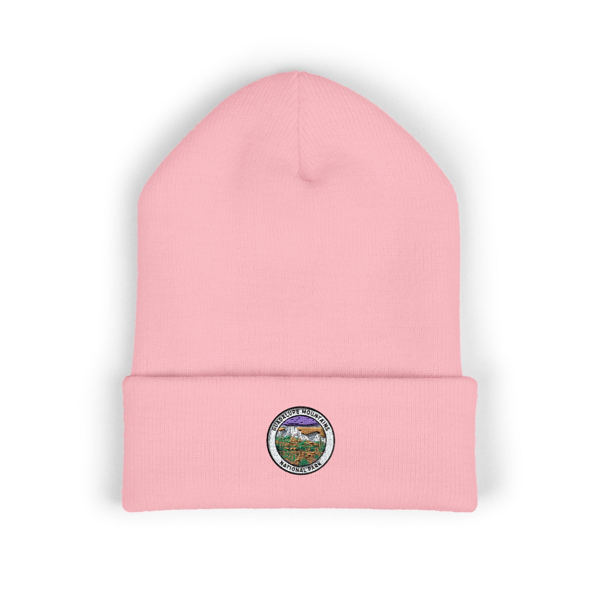 Mountain Landscape Patch Beanie | Embroidered Cuffed Hat