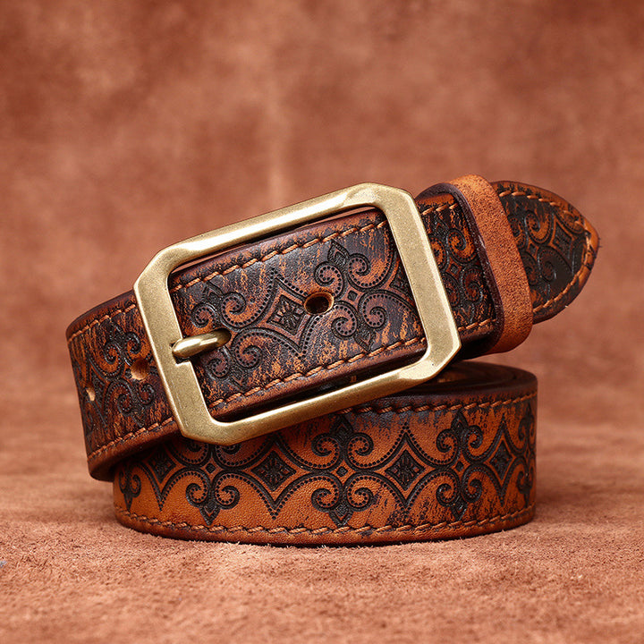 Thick First Layer Cowhide Double-sided Available Carved Genuine Leather Belt