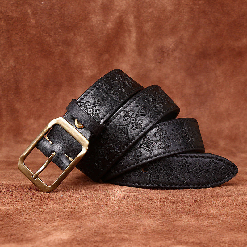 Thick First Layer Cowhide Double-sided Available Carved Genuine Leather Belt