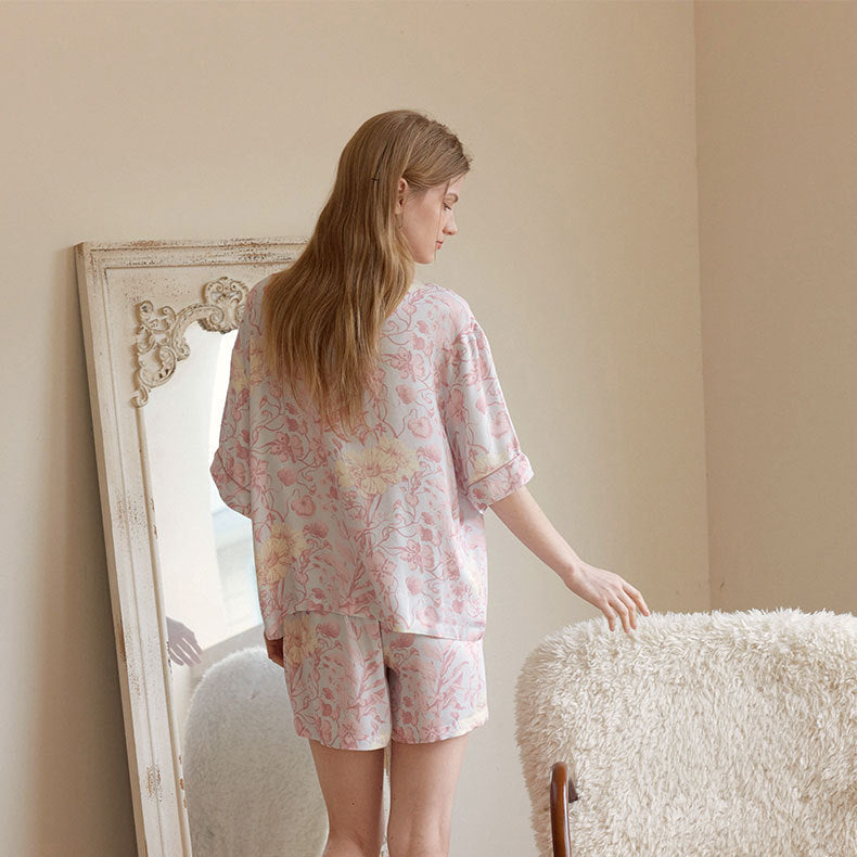 Women's Fashion Blue Background Flower Printing Suit