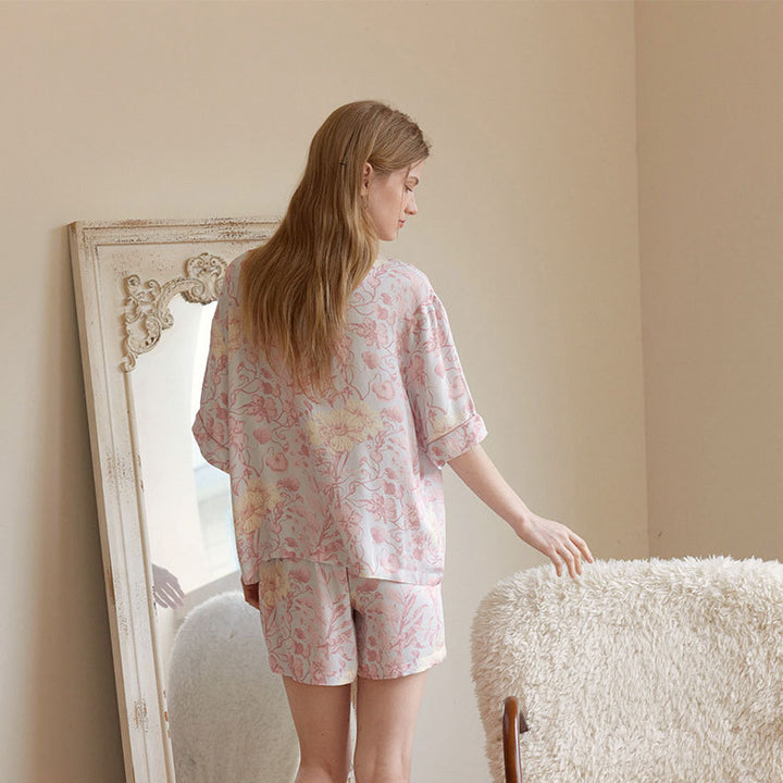 Women's Fashion Blue Background Flower Printing Suit