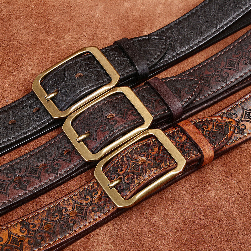 Thick First Layer Cowhide Double-sided Available Carved Genuine Leather Belt