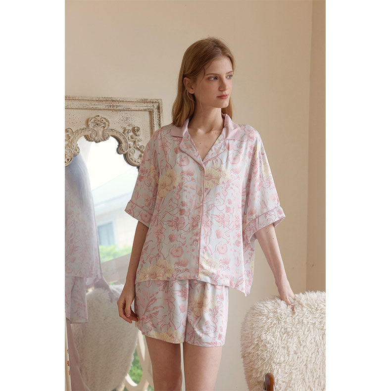 Women's Fashion Blue Background Flower Printing Suit