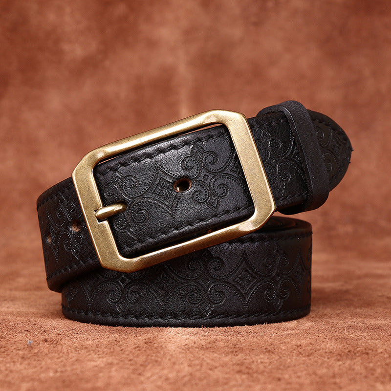 Thick First Layer Cowhide Double-sided Available Carved Genuine Leather Belt