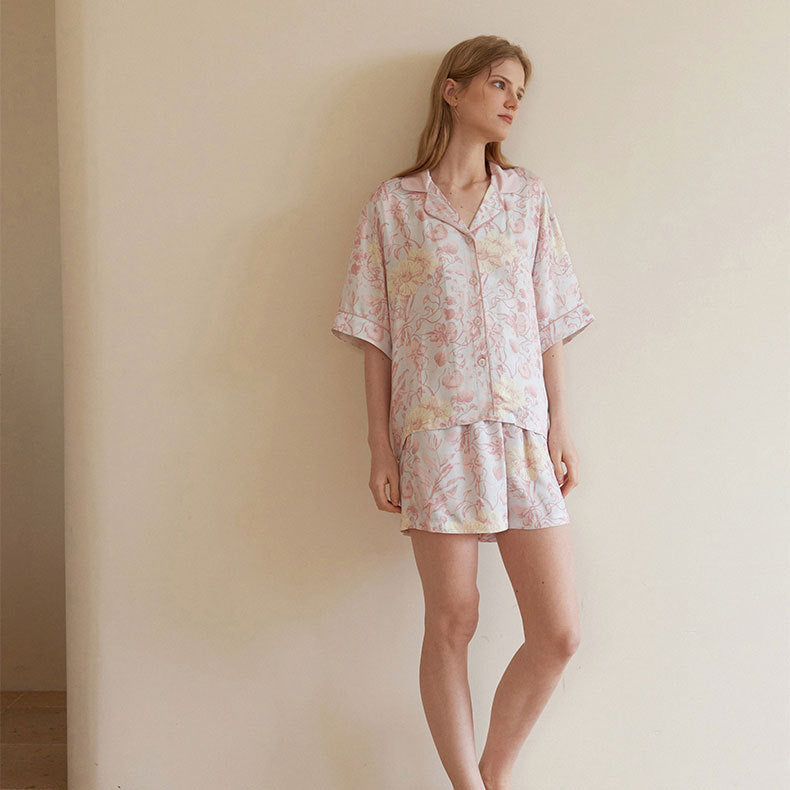 Women's Fashion Blue Background Flower Printing Suit