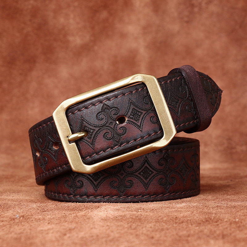 Thick First Layer Cowhide Double-sided Available Carved Genuine Leather Belt