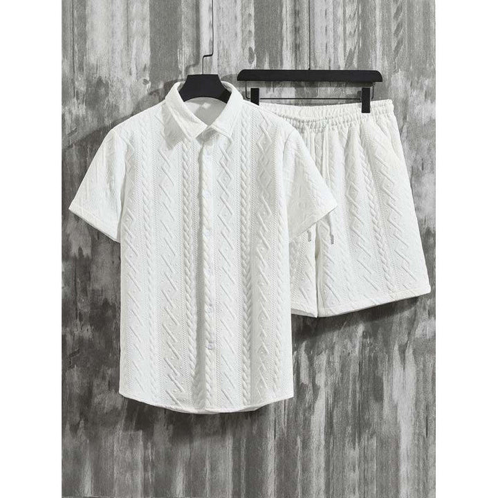 Men's Diamond Patterned Short Sleeved Shirt And Shorts Set