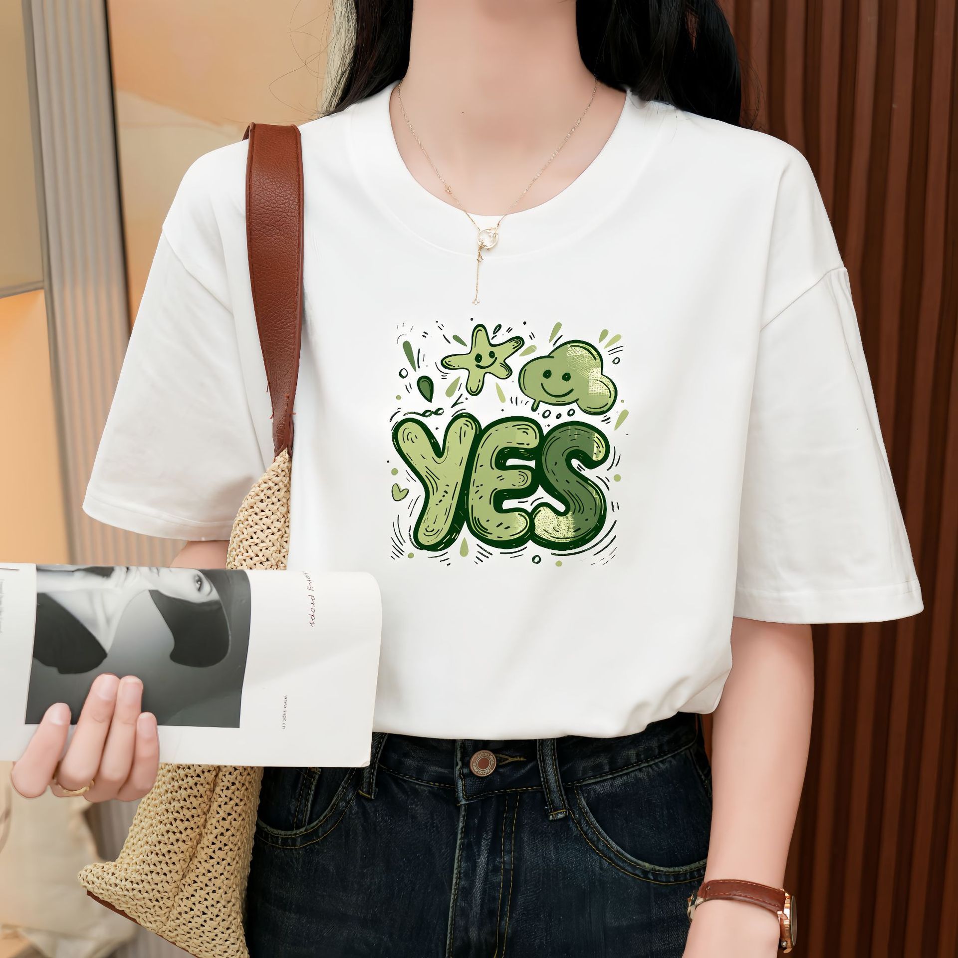 Heavy Pure Cotton Loose Short Sleeve T-shirt