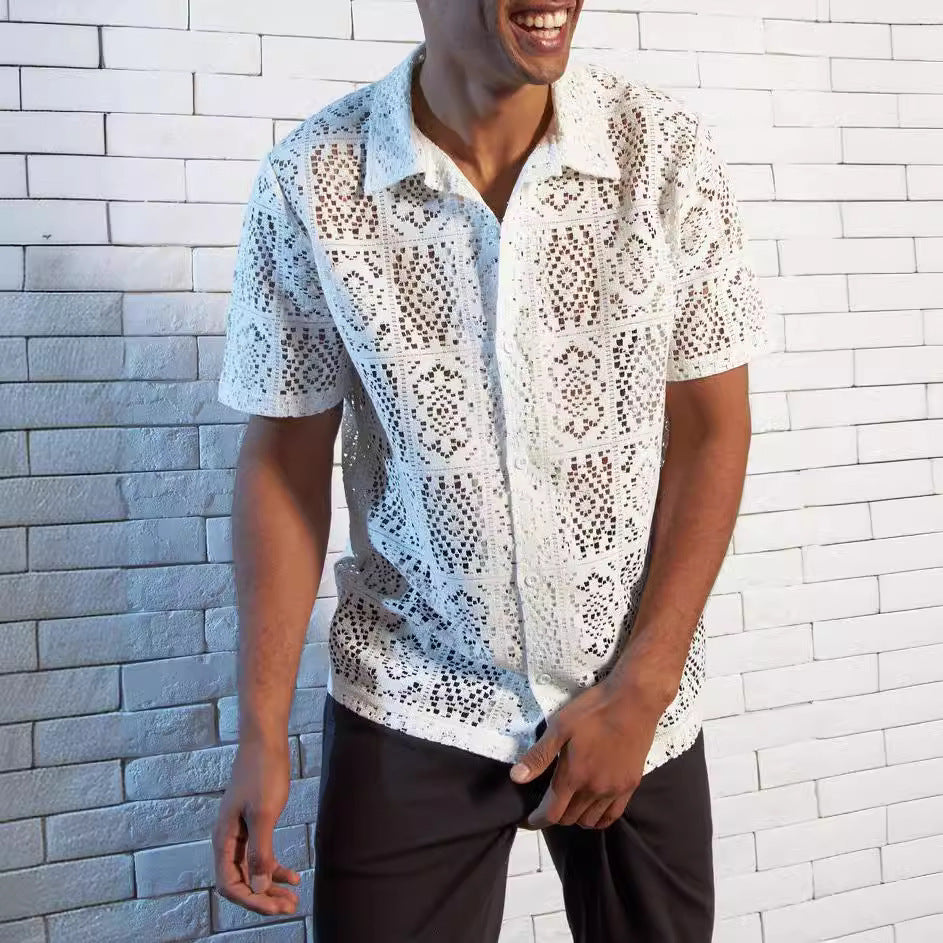 Cross Border Mesh Hollow Out Shirt