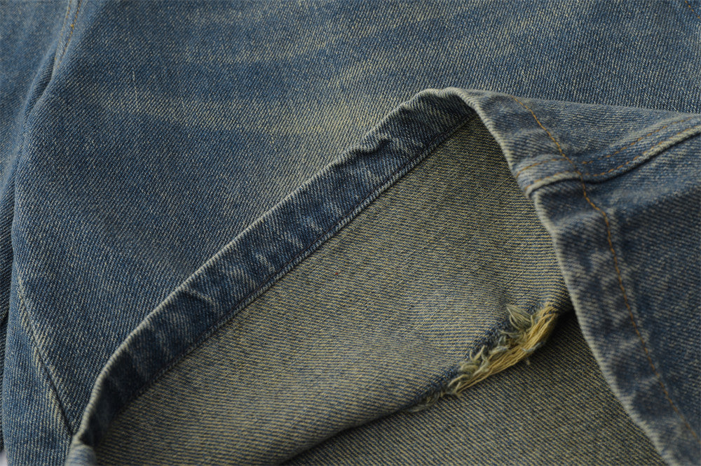 Water Washed Hole Denim Shorts For Men