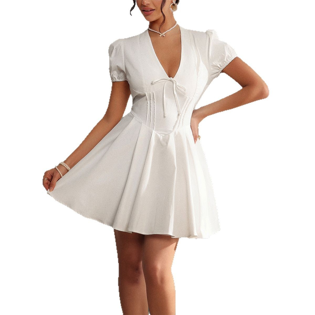 Fashion Ladies Puff Sleeve Holiday Dress