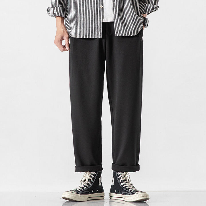 Men Straight Loose Cropped Cotton Pants